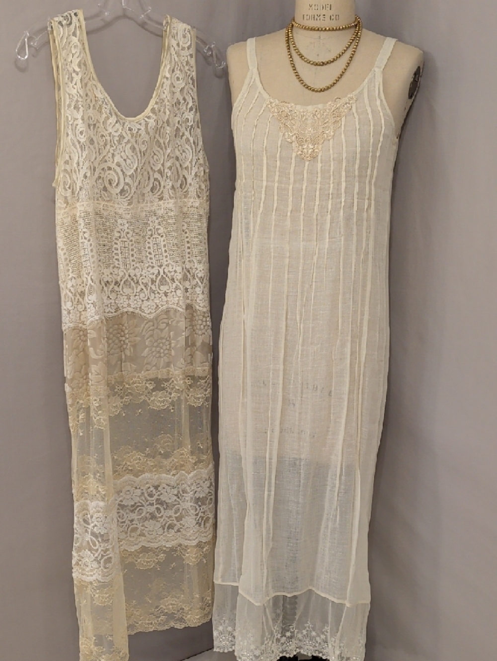 Linda Harris Handcrafted Ivory Lace Boho Maxi Slip Dress Two Ethereal Layers